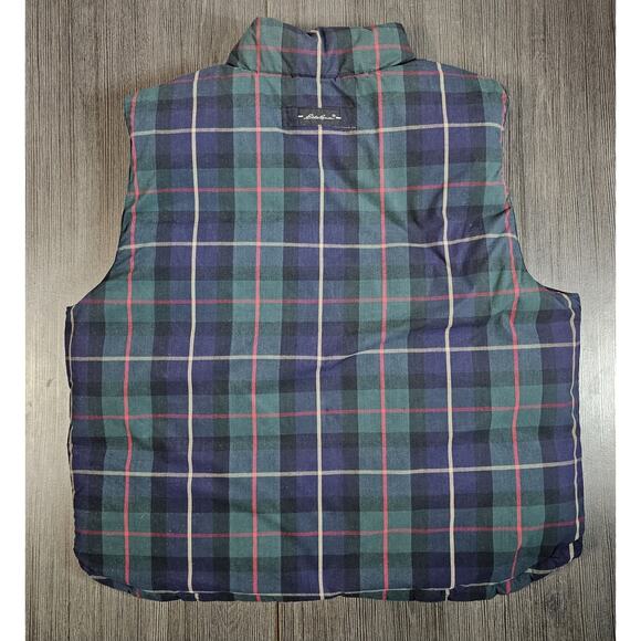 VINTAGE Eddie Bauer Vest Mens Large Green Goose Down Reversible Full Zip Plaid - Picture 4 of 9